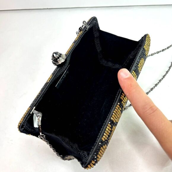 Kate Landry Jeweled Encrusted Animal Print Clutch Purse Chain Womens Designer - Picture 9 of 10